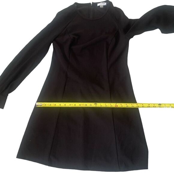 NWT Calvin Klein Puff Sheer Illusion Sleeve Dress Black Midi size 10 Event NEW - Picture 8 of 12